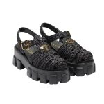 Prada Monolith Crochet Cage Sandals Black 1X138N 3L8W F0002 F 055
