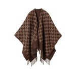 Gucci Gg Wool Jacquard Cape Brown And Beige 140cm 817831 3g200 2579