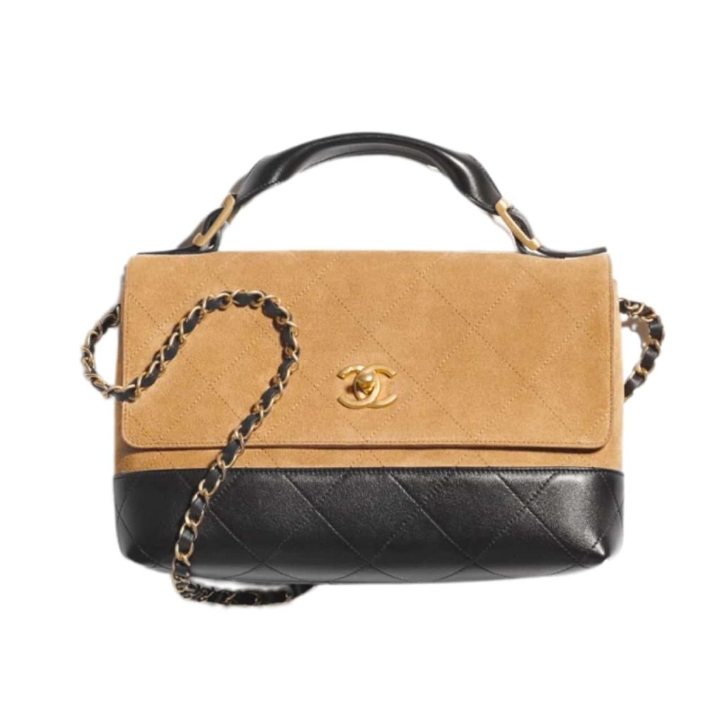 Chanel Large Flap Bag With Top Handle Shiny And Gold Tone Metal Brown Black 29Cm AS5637 B20827 U1536 - Image 2