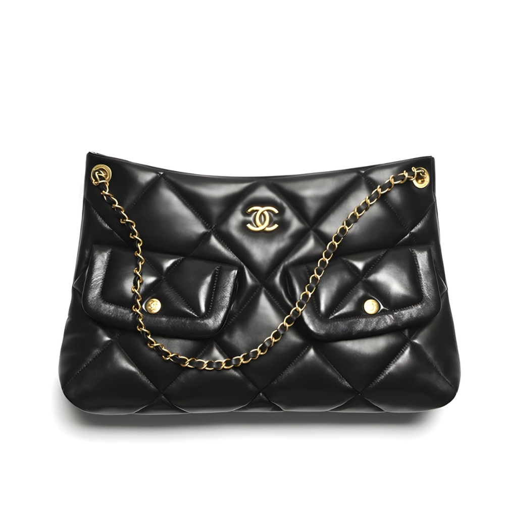 Thumbnail-19-1-1.jpg Chanel Shopping Bag Gold Tone Metal Black 38Cm As5740 B22139 94305 - Image 1