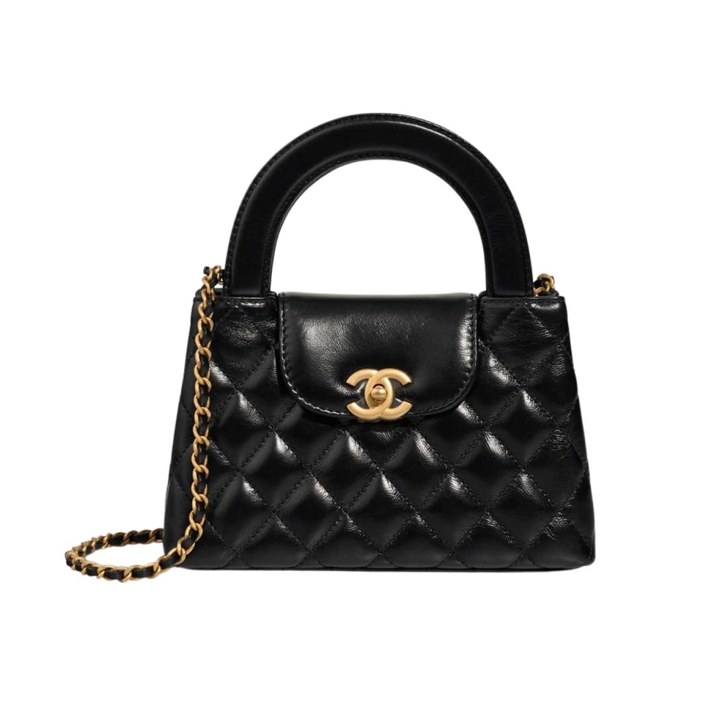 Chanel Kelly Mini Shopping Bag Shiny Aged Gold Tone Metal Black 19Cm AS4416 B14296 94305 - Image 2