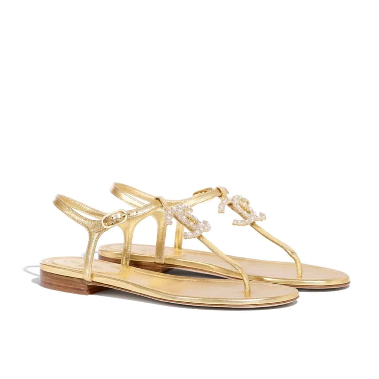 Thumbnail-21-1.jpg Chanel Gold Pearl Cc Logo Thong Sandals Golden - Image 1