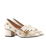 Gucci Marmont Embroidered Leather Mid Heel Pump Bee Star White 551548 D3v00 9022 - Image 7
