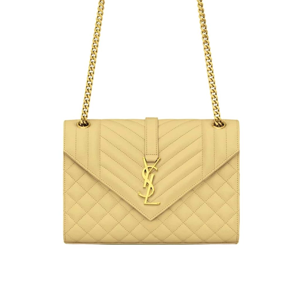 Saint Laurent Envelope Medium In Quilted Grain De Poudre Embossed Leather Bag Beige 24Cm 600185BOW912721 - Image 2