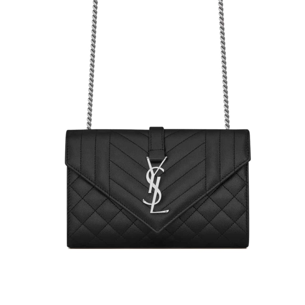 Saint Laurent Envelope Small In Quilted Grain De Poudre Embossed Leather Black Silver 21cm 600195BOW921000 - Image 2