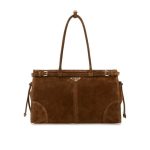 Prada Bonnie Large Suede Handbag Cacao Brown 38Cm 1Ba433 2C4S F0324 V Moo