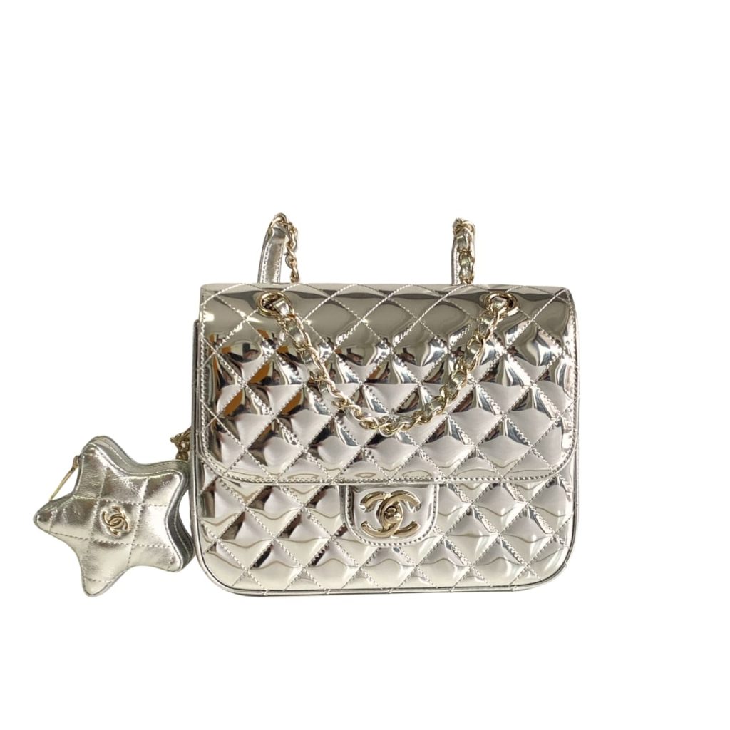 Chanel 24C Mirror Star Coin Purse Mini Flap Bag Metallic Silver 23Cm - Image 2
