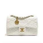 Chanel Flap Bag With Camellia Flower Chain White 26Cm