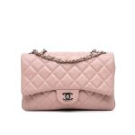 Chanel Classic Double Flap Bag Silver Hardware Light Pink 25Cm