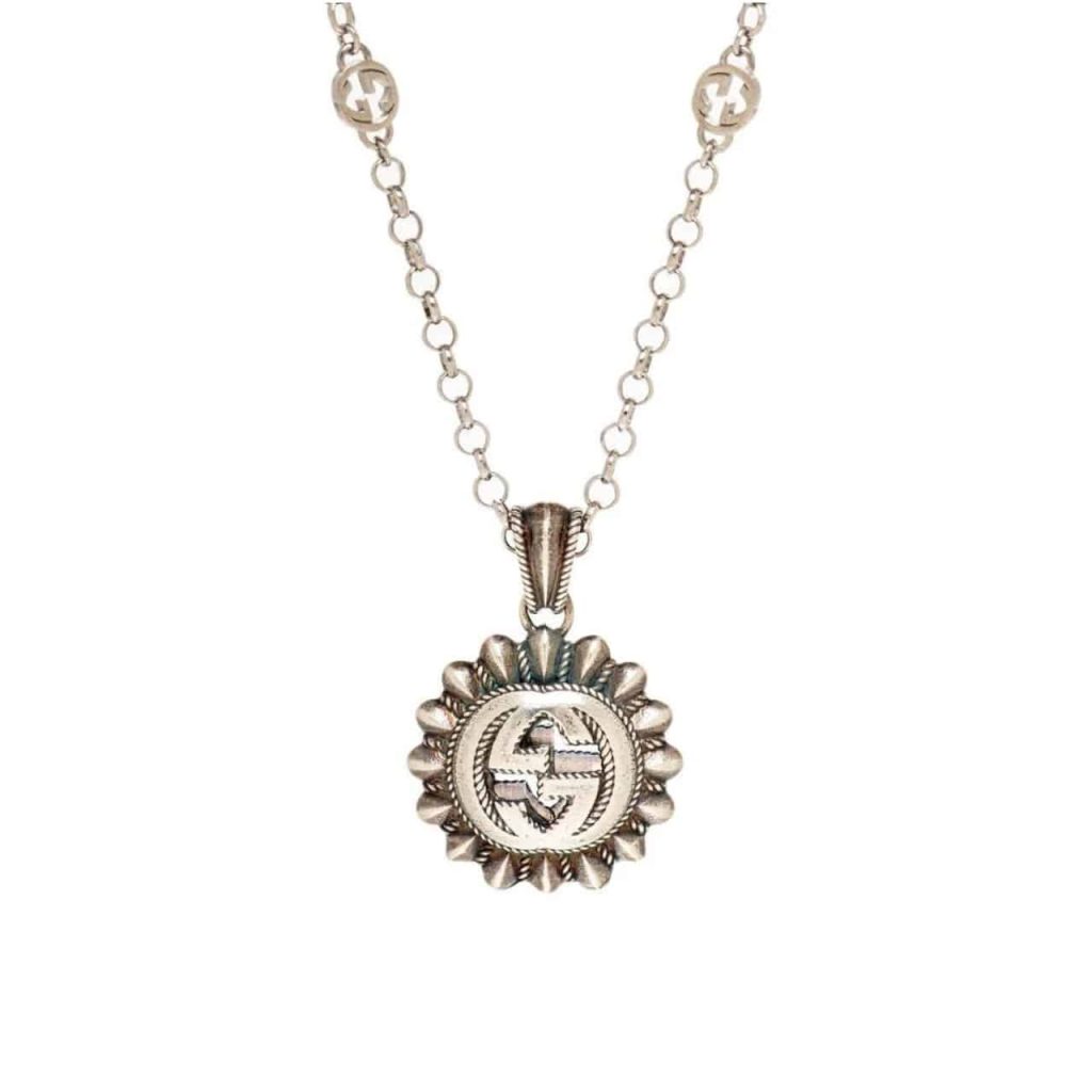 Gucci Interlocking G Logo Embellished Pendant Station Necklace Gold Tone - Image 2