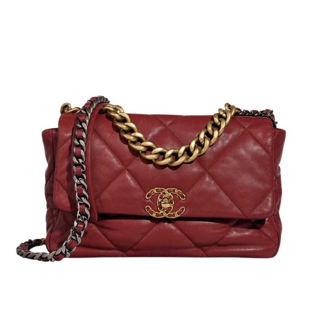 Chanel 19 Flap Bag Shiny Crumpled Leather Burgundy 22Cm - Image 2