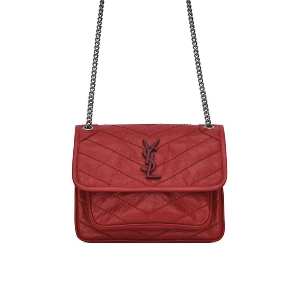 Saint Laurent Niki Medium In Leather Silver Tone Red 22cm - Image 2