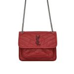 Saint Laurent Niki Medium In Leather Silver Tone Red 22cm