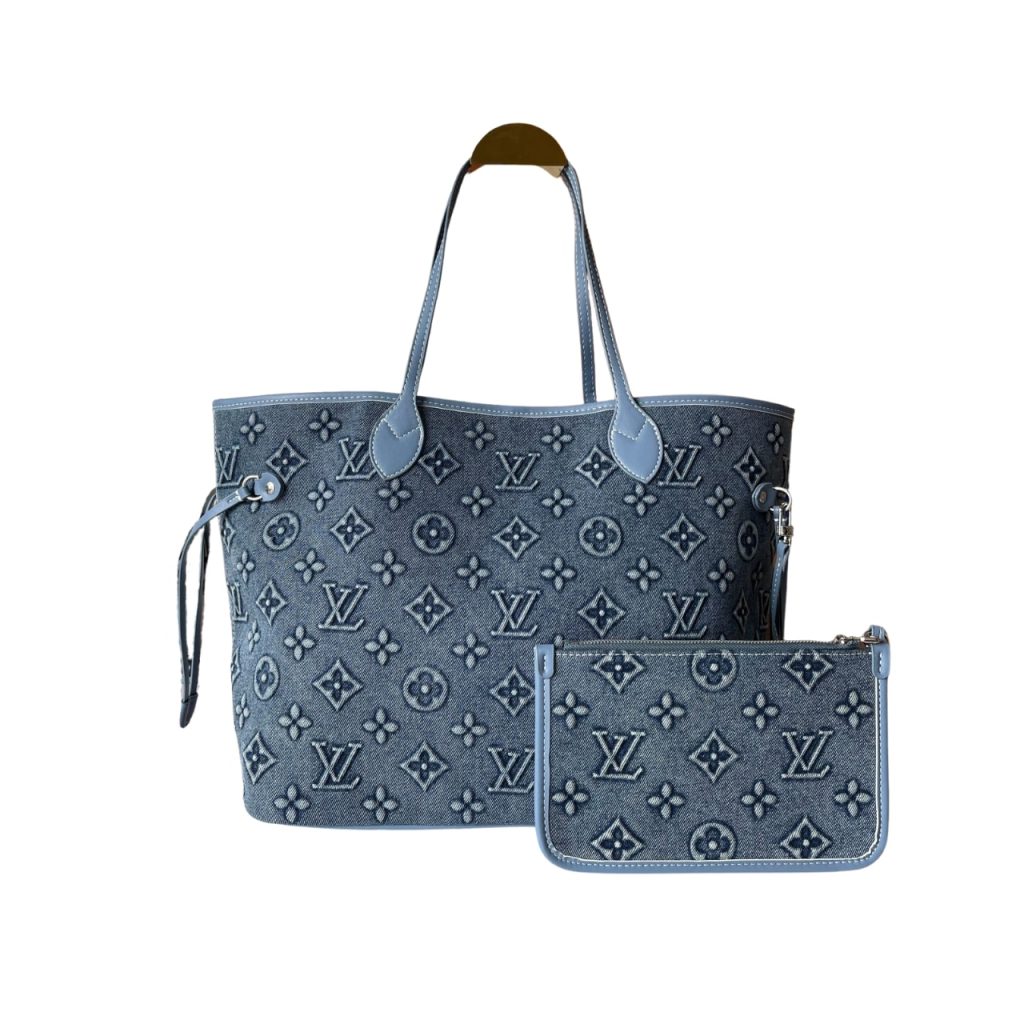 Louis Vuitton Neverfull MM Bag Monogram Denim Blue 32Cm - Image 2