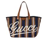 Gucci Embroidered Large Canvas Tote Bag In Dark Blue And Multicolor 37cm 818779 Faef8 8796