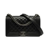 Chanel Boy Medium Handbag Sliver Hardware Black 25Cm A67086 Y09953 94305