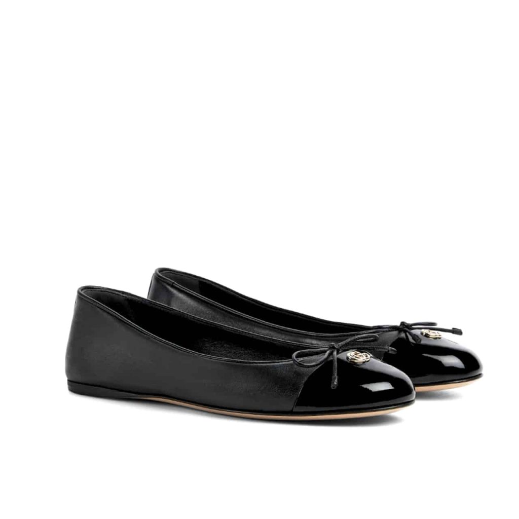 Gucci Women Ballet Flat With Double G Black Leather ‎835805 Bnc80 1000 - Image 2