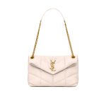 Saint Laurent Puffer Small In Leather Gold Hardware White 29Cm 5774761EL079207