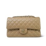 Chanel Medium Classic Double Flap Beige Gold Hardware 25Cm