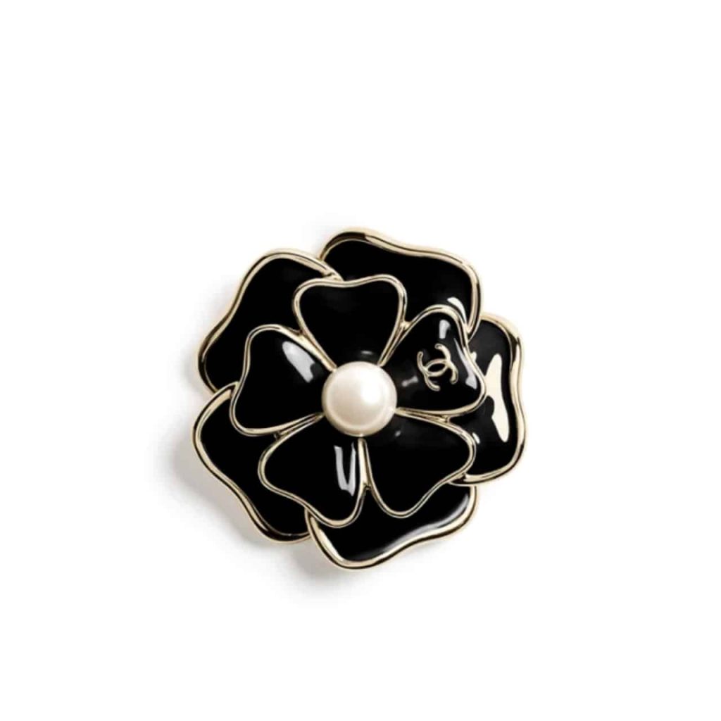 Chanel Brooch Metal And Resin Gold With Black Pearly White Abg238 B21624 U3367 - Image 2