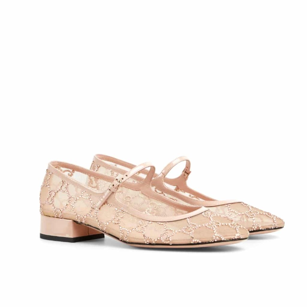 Gucci Women Gg Crystal Ballet Flat Light Pink Mesh 836809 Faeq0 9941 - Image 2