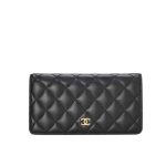 Chanel Quilted Classic Long Flap Wallet Black 19Cm