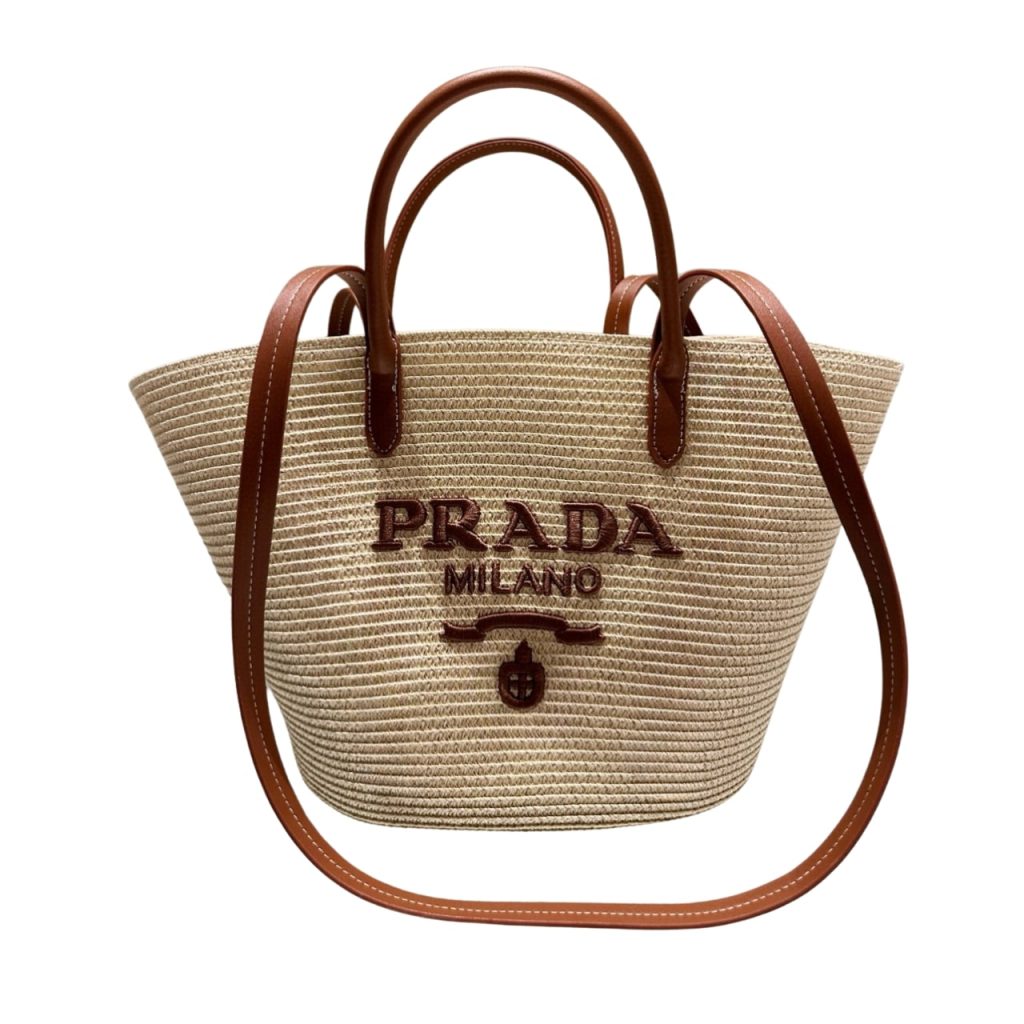 Prada Large Raffia And Leather Shopping Bag 25Cm 1Bg470 2Cxq F0A5T V Goo - Image 2