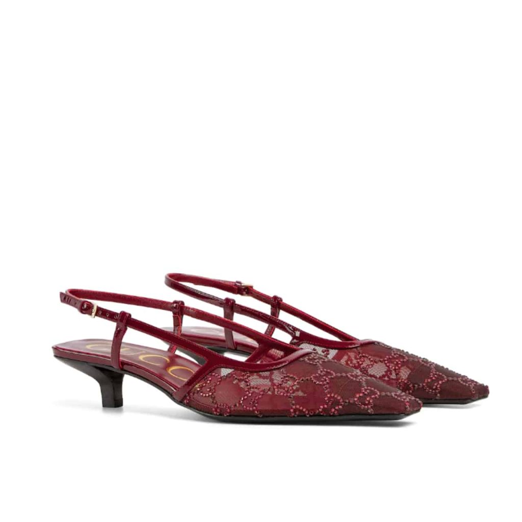 Gucci Women Gg Crystal Slingback Pump Red Mesh ‎‎674668 Faeq0 6255 - Image 2