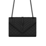 Saint Laurent Envelope Medium In Quilted Grain De Poudre Embossed Leather Black Noir 24cm 600185BOW981000