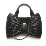 Chanel Maxi Bow Bag Shiny And Gold Tone Metal Black 51Cm