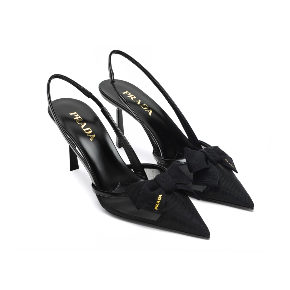 Thumbnail-9-8-1.jpg Prada Mesh Fabric Slingback Pumps In Black - Image 1