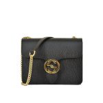 Gucci Interlocking Leather Chain Crossbody Bag Black 20Cm