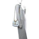 Chanel 19 Flap Bag Shiny Gold And Silver Tone Light Blue 26Cm - Image 10