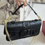 Valentino Garavani Loco Flower Applique Shoulder Bag Black 26Cm - Image 3