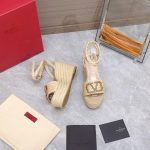 Valentino Garavani Vlogo Raffia Platform Wedge Sandals Natural - Image 7