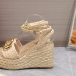 Valentino Garavani Vlogo Raffia Platform Wedge Sandals Natural - Image 3