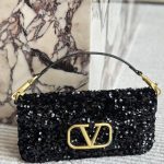 Valentino Loco Medium Vlogo Sequins Shoulder Bag Black 26Cm - Image 3