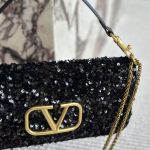 Valentino Loco Medium Vlogo Sequins Shoulder Bag Black 26Cm - Image 5