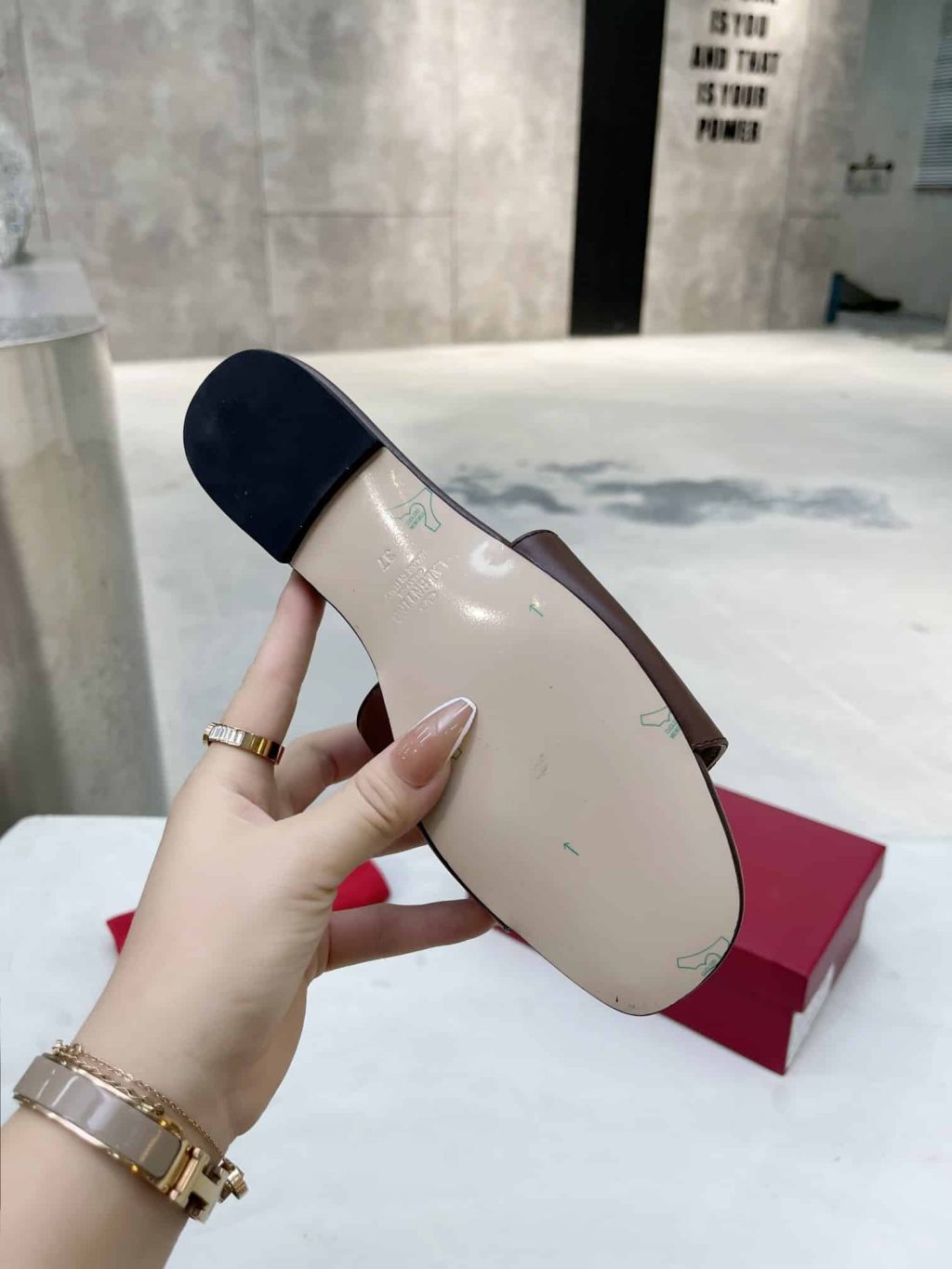 Valentino Garavani Vlogo Signature Slide Sandal Brown - Image 3