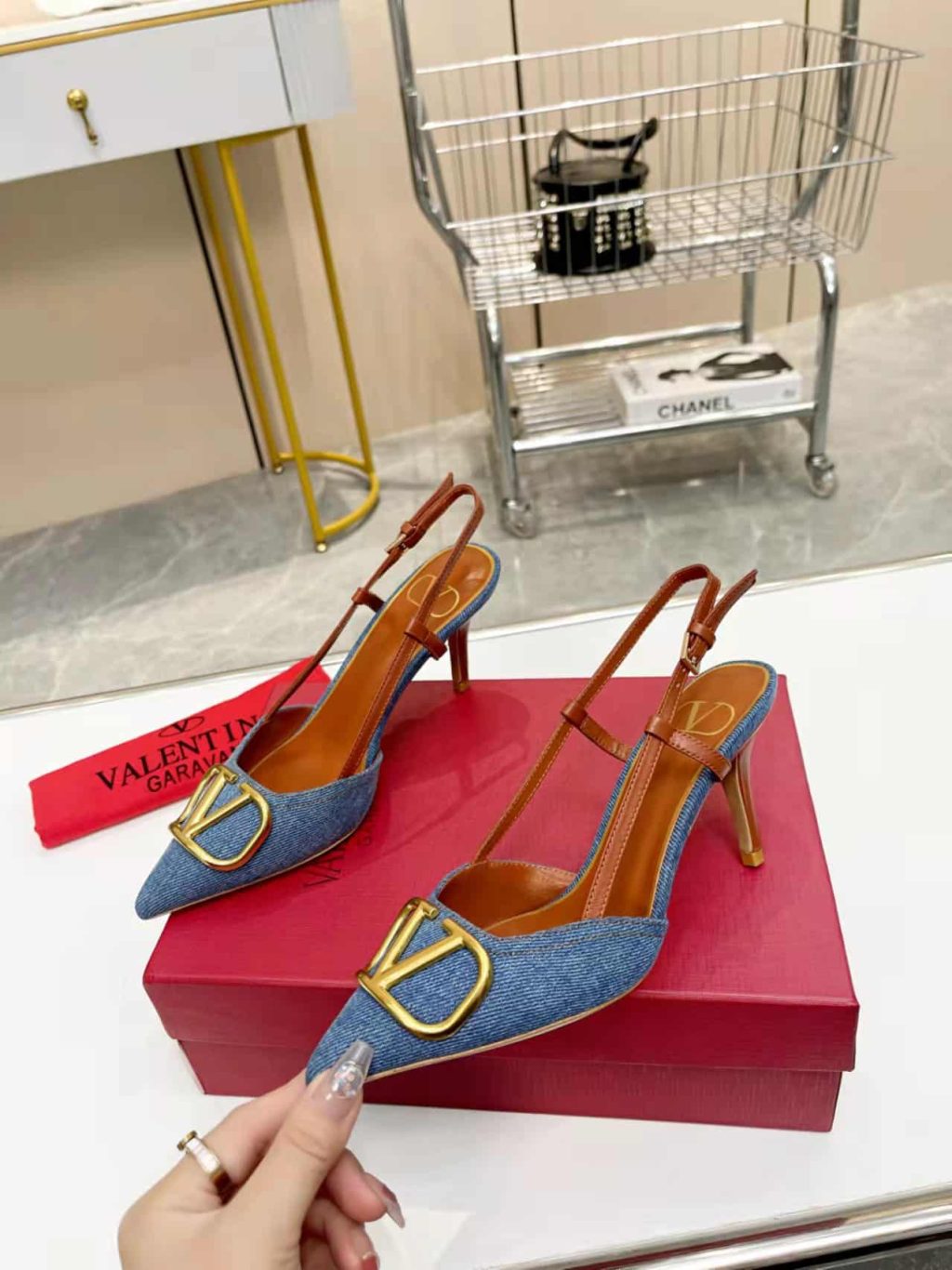 Valentino Garavani Vlogo Denim Slingback Pumps Denim - Image 7