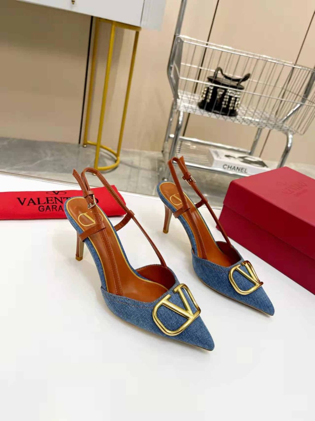 Valentino Garavani Vlogo Denim Slingback Pumps Denim - Image 9