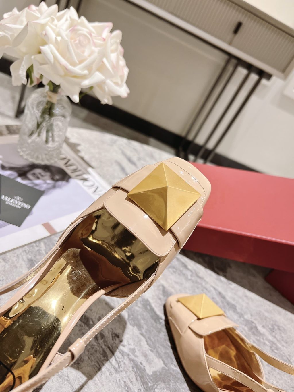 Valentino Garavani One Stud Patent Leather Slingback Pump Rose Cannelle - Image 4