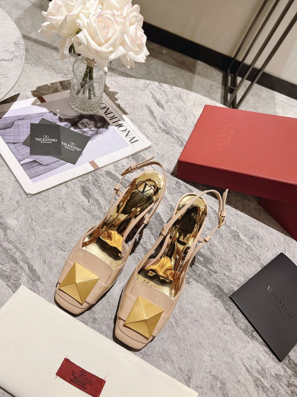 Valentino Garavani One Stud Patent Leather Slingback Pump Rose Cannelle - Image 5