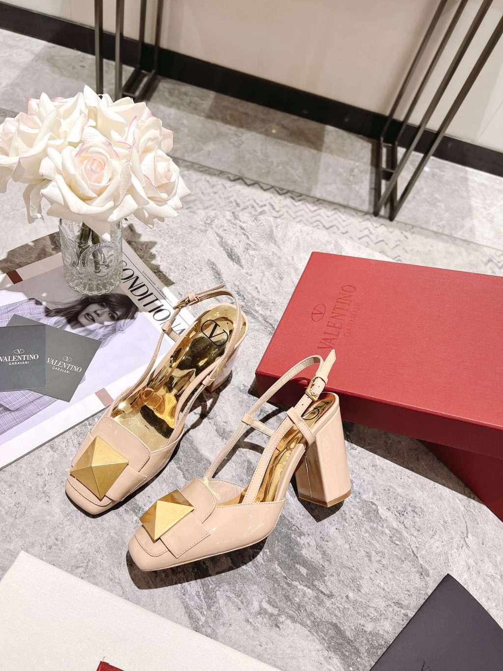 Valentino Garavani One Stud Patent Leather Slingback Pump Rose Cannelle - Image 7