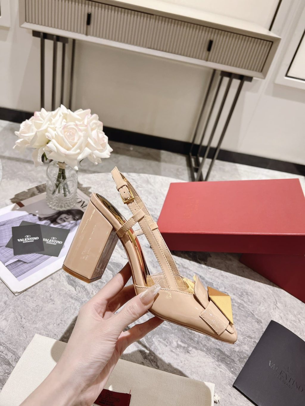 Valentino Garavani One Stud Patent Leather Slingback Pump Rose Cannelle - Image 10