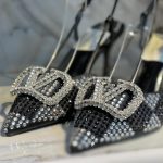 Valentino Vlogo Signature Back Strap Crystal High Heels Black - Image 5