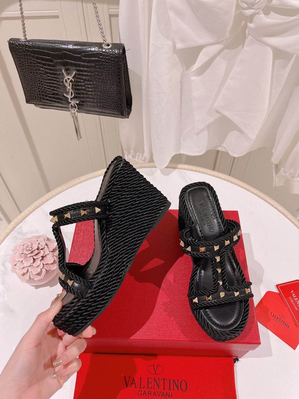 Valentino Rockstud Wedge In Black - Image 5