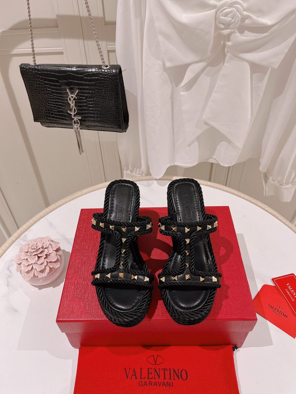 Valentino Rockstud Wedge In Black - Image 4