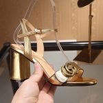 Gucci Gold Metallic Laminate Leather Mid Heel Sandal 453379 - Image 6