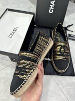 Chanel Metallic Tweed Grosgrain Cc Espadrilles Slip On Gold Black - Image 3